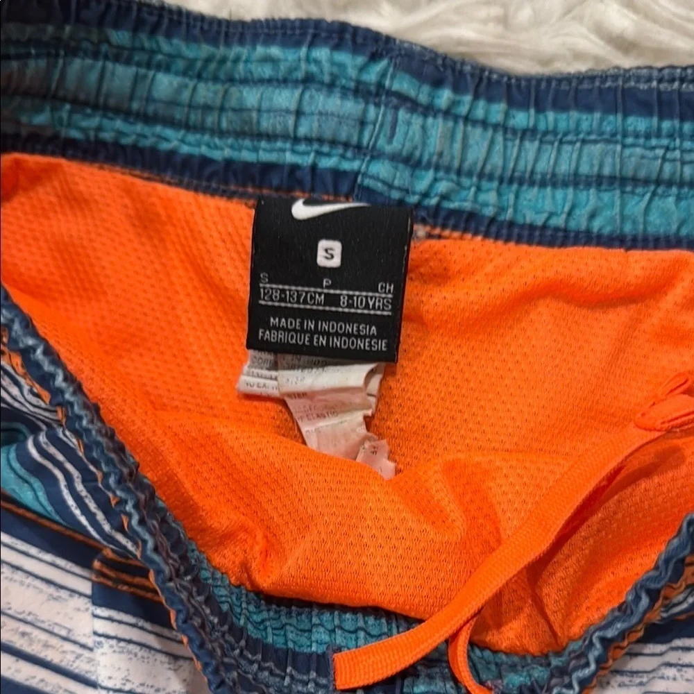 Nike Blue and Orange Striped Shorts with Elastic Waistband